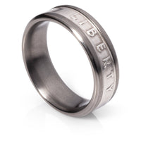 Titanium ring with silver Liberty inlay.