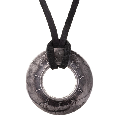 Silver Kennedy Inverted Coin Pendant: Deerskin Leather Necklace (1992-2018)