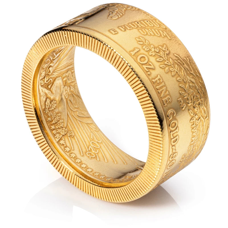 1 oz Gold American Eagle coin turned into a polished ring