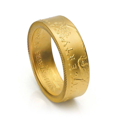 Coin Ring Gold 22K for Men, Handmade from .5 oz American Eagle Coin in a Satin Finish