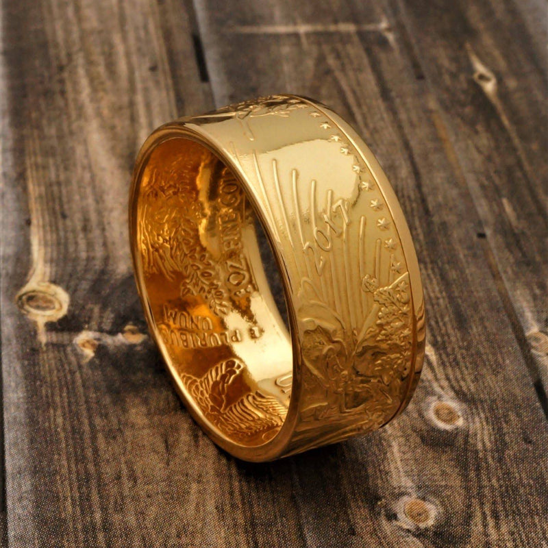 Gold Coin Ring American Eagle Ring Handmade from 22K Gold American Eagle Coin 1 oz - Polished Finish
