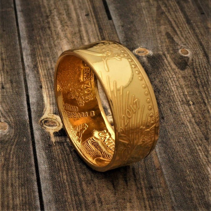 American Eagle Ring Handmade from 1/2 oz 22k Gold Coin Ring Wedding Band for Men in a Polished Finish