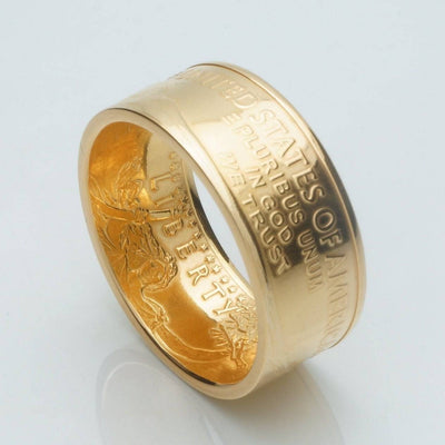 Type 2 - Gold Coin Ring American Eagle Ring Handmade from 22K Gold American Eagle Coin 1 oz - Polished Finish - Tails