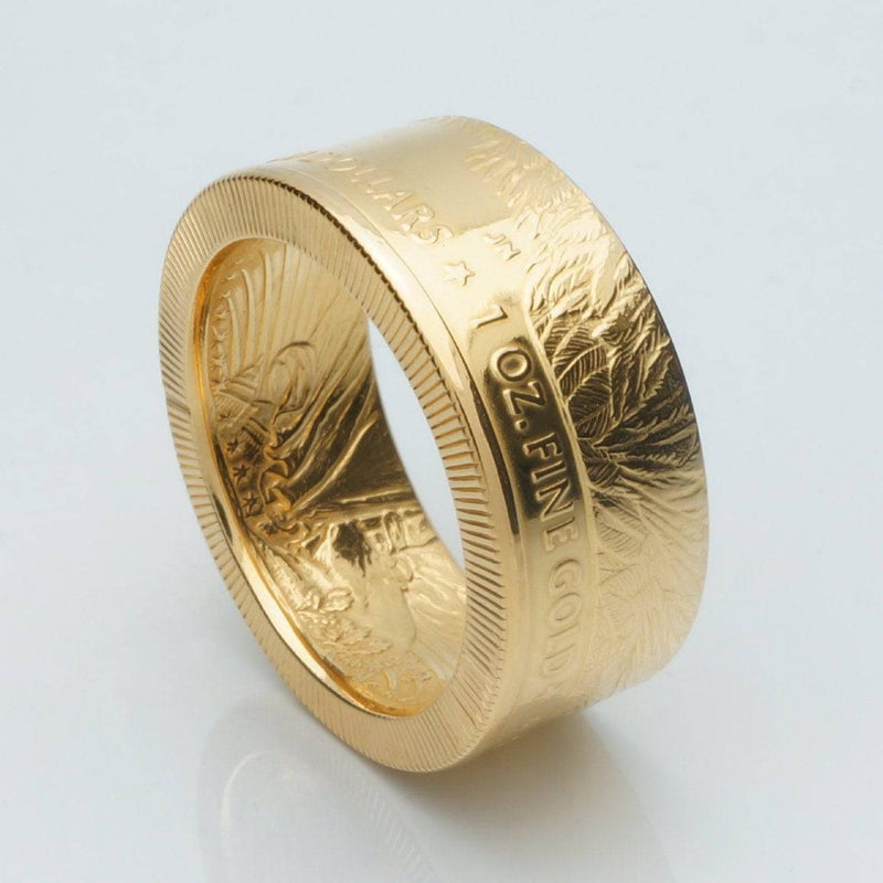 Type 2 - Gold Coin Ring American Eagle Ring Handmade from 22K Gold American Eagle Coin 1 oz - Polished Finish - Tails